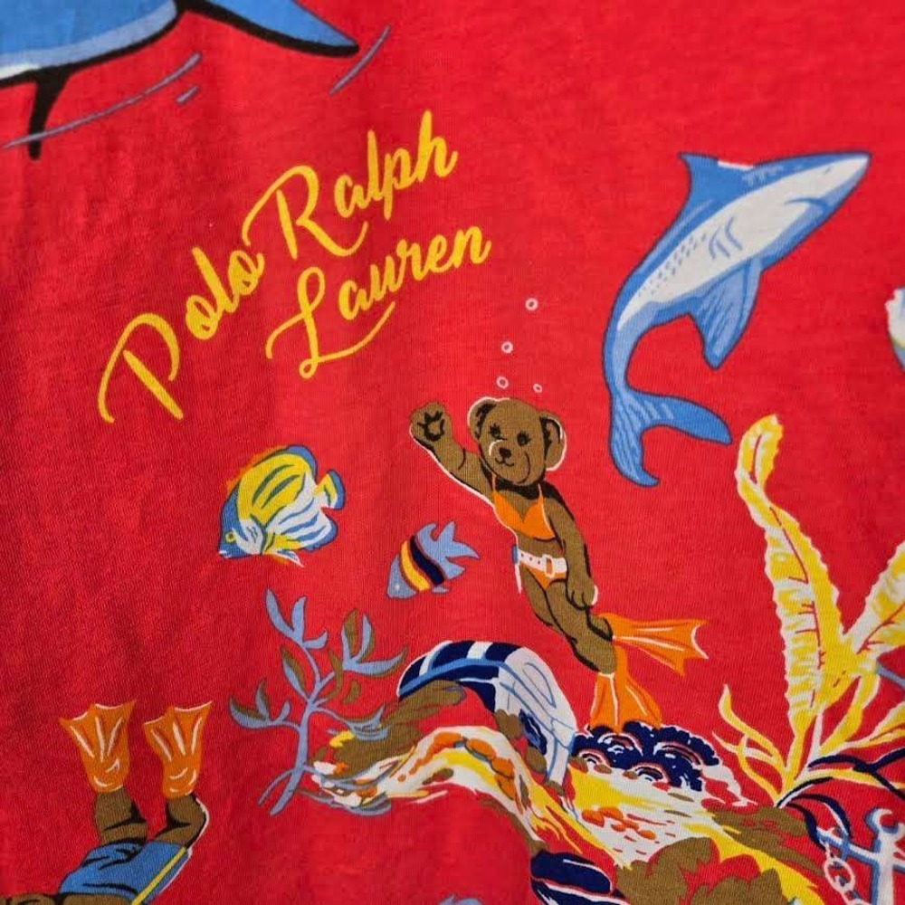 Polo Ralph Lauren Scuba Beach Bear XL Mens Tropical Print Hoodie Red Lightweight - Picture 4 of 8